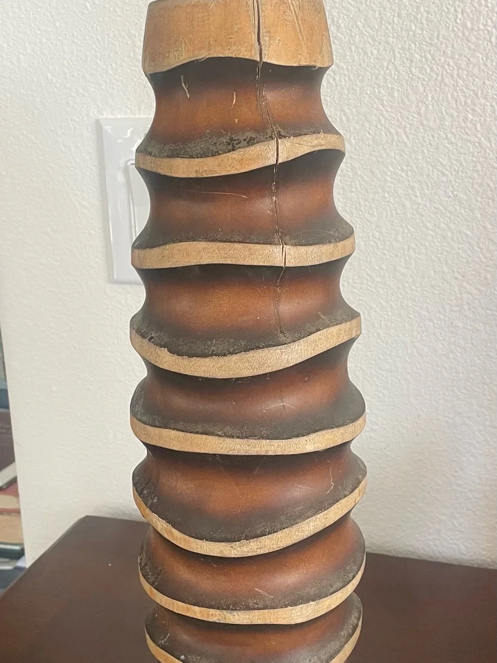 Wood Mango Ribbed Table Vase - Brown